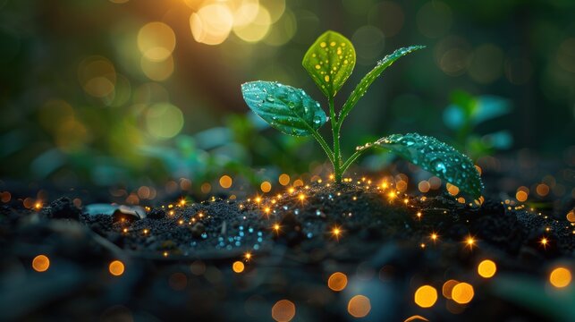 background of young plants accompanied by technology, depicting the blend of nature and modern technology