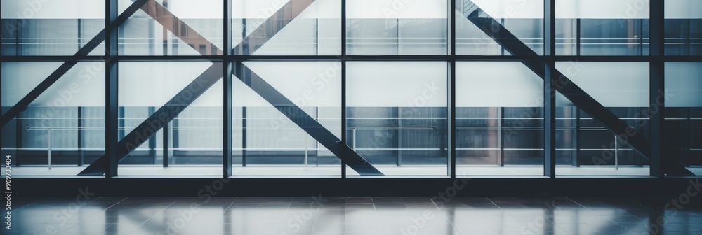 Poster modern building design featuring simple geometry and large windows in a minimal urban setting
