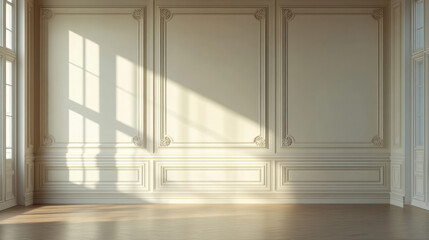 Fototapeta premium cream wainscoting minimalist studio photo, Ai generated images