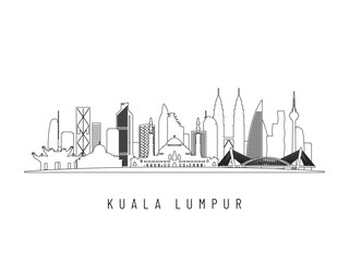 Obraz premium Detailed Kuala Lumpur skyline vector illustration. Kuala Lumpur buildings in line art style, perfect for modern designs.