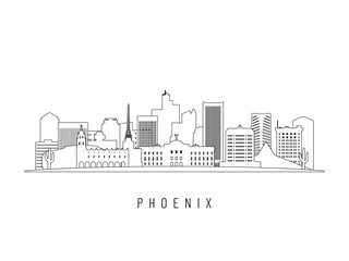 Obraz premium Detailed Phoenix skyline vector illustration. Phoenix AZ buildings in line art style, perfect for modern designs.