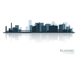 Fototapeta premium Reading skyline silhouette with reflection. Landscape Reading, Pennsylvania. Vector illustration.