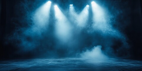 Mysterious stage setting with spotlights for performance or product showcasing