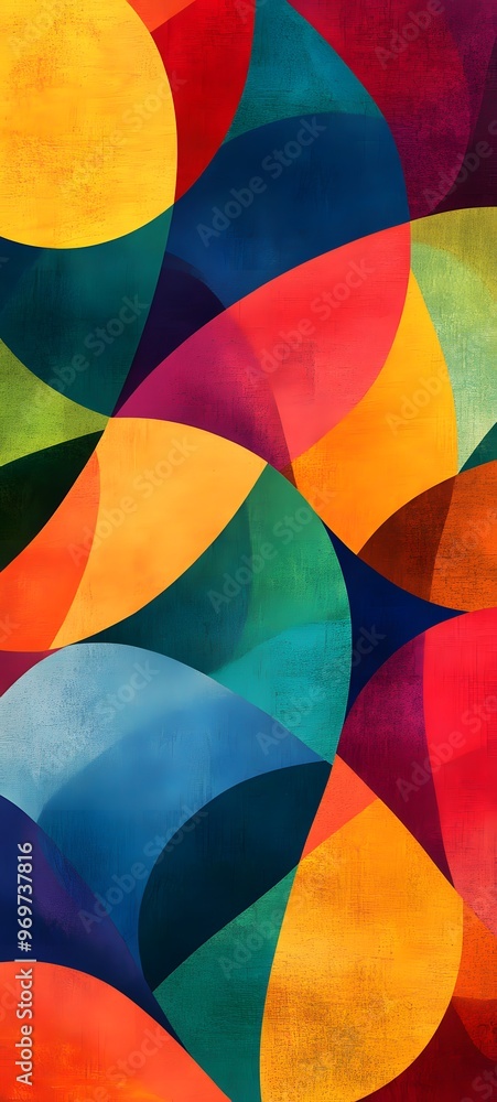 Poster 10. abstract tile design with bold, overlapping shapes in a spectrum of bright colors