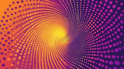 Obraz premium Colorful retro vector background with swirls, halftone dots, and vibrant orange and purple colors