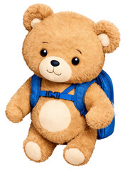Obraz premium Adorable blue teddy bear with backpack on a transparent background