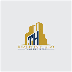 Modern TH Real Estate Logo Design with Building Silhouettes