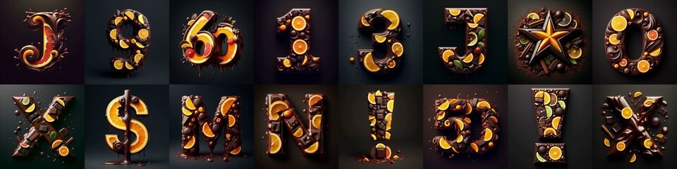 Obraz premium Chocolate with citrus Lettering Typeface. AI generated illustration