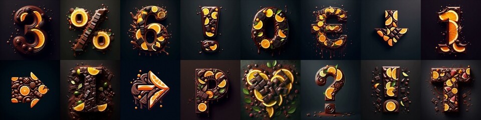 Chocolate with citrus Lettering Typeface. AI generated illustration