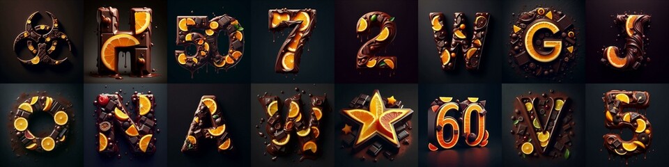 Chocolate with citrus Lettering Typeface. AI generated illustration
