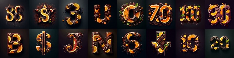 Chocolate with citrus Lettering Typeface. AI generated illustration