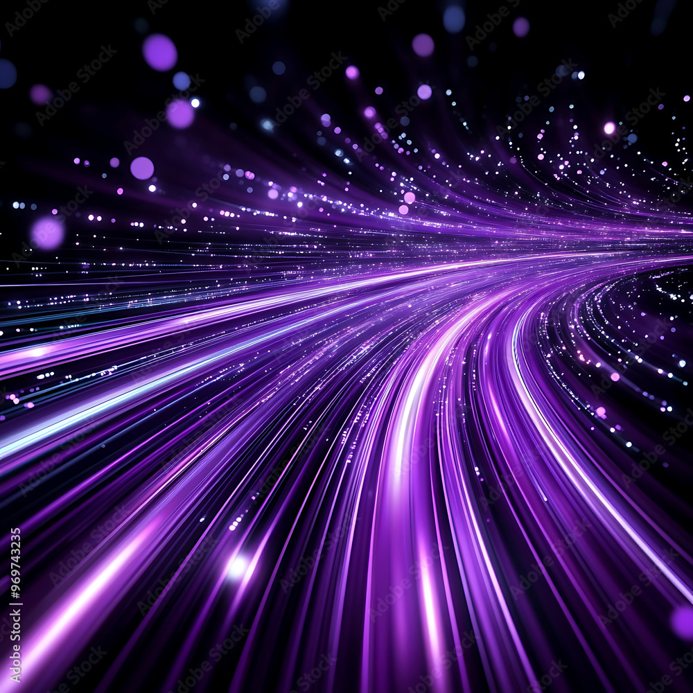 Poster purple and silver light trails, the flow of data within computer systems or networks, the transfer o