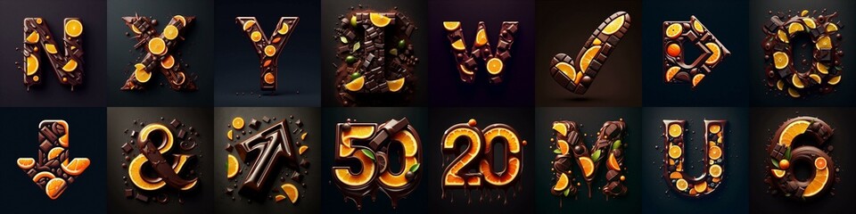 Chocolate with citrus Lettering Typeface. AI generated illustration