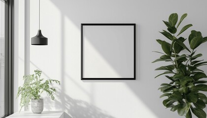 Displaying A Photo Frame Mockup On A White Wall: A Visual Representation With A Picture Frame Mockup For Decoration.