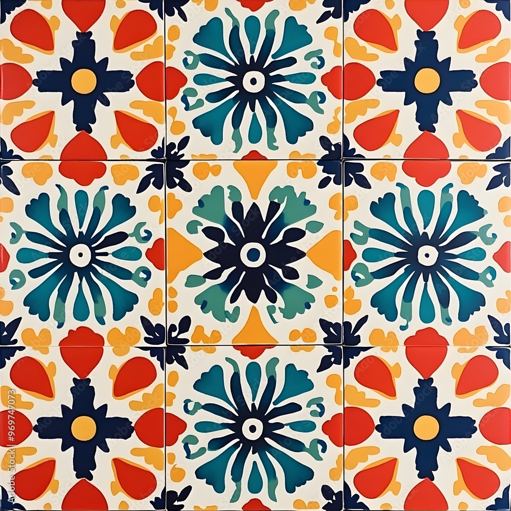 Aufkleber 74. bright and cheerful tile pattern with playful patterns and lively colors