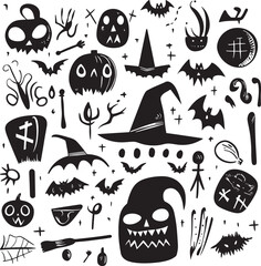 Obraz premium Vector black and white Halloween elements