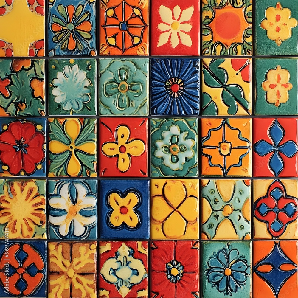 Poster 74. bright and cheerful tile pattern with playful patterns and lively colors