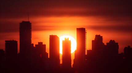 Fototapeta premium The Sun Setting Over The City Skyline