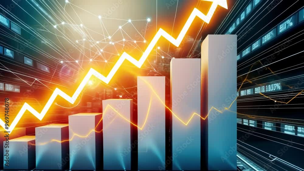 Poster a dynamic graphic displays a growth chart representing financial analytics and market trends with a 