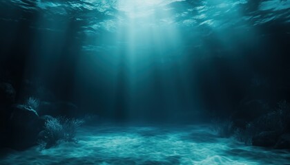 Fototapeta premium Tranquil Underwater Backgrounds: Abstract Blue Sea Scenes With Copy Space For Your Design. Deep Ocean Backgrounds Perfect For Creative Projects.
