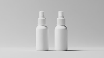 Two plain white plastic bottles, perfect for holding creams or liquids. They're ready for your own labels and text, making them great for skincare products.