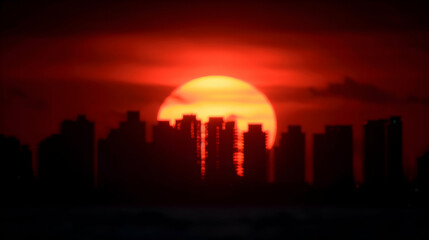 Fototapeta premium The Sun Setting Over The City Skyline