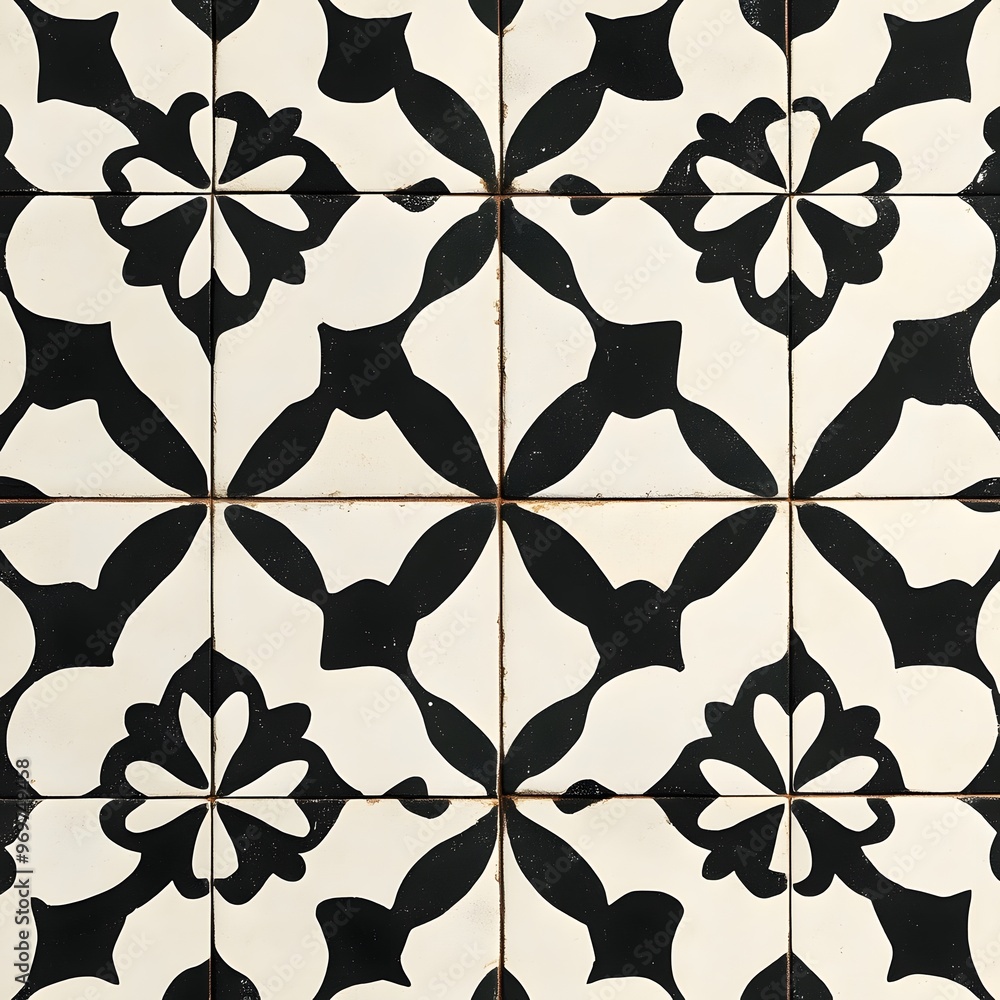 Poster 69. classic tile pattern with simple, repeating shapes in a monochromatic scheme