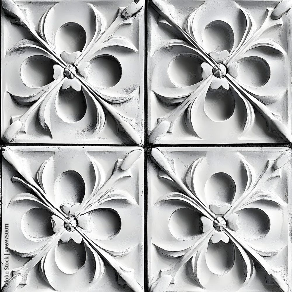 Poster 69. classic tile pattern with simple, repeating shapes in a monochromatic scheme
