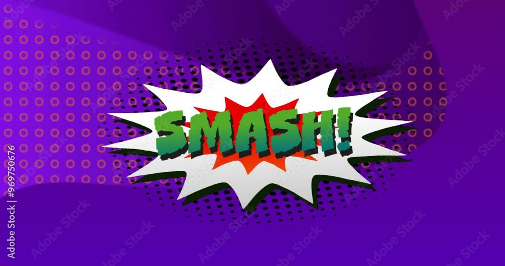 Aufkleber animation of smash text over retro vibrant pattern background