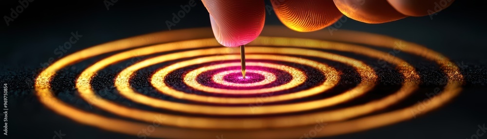 Poster a focused finger creating ripples in vibrant circles, symbolizing influence and interaction in a cre
