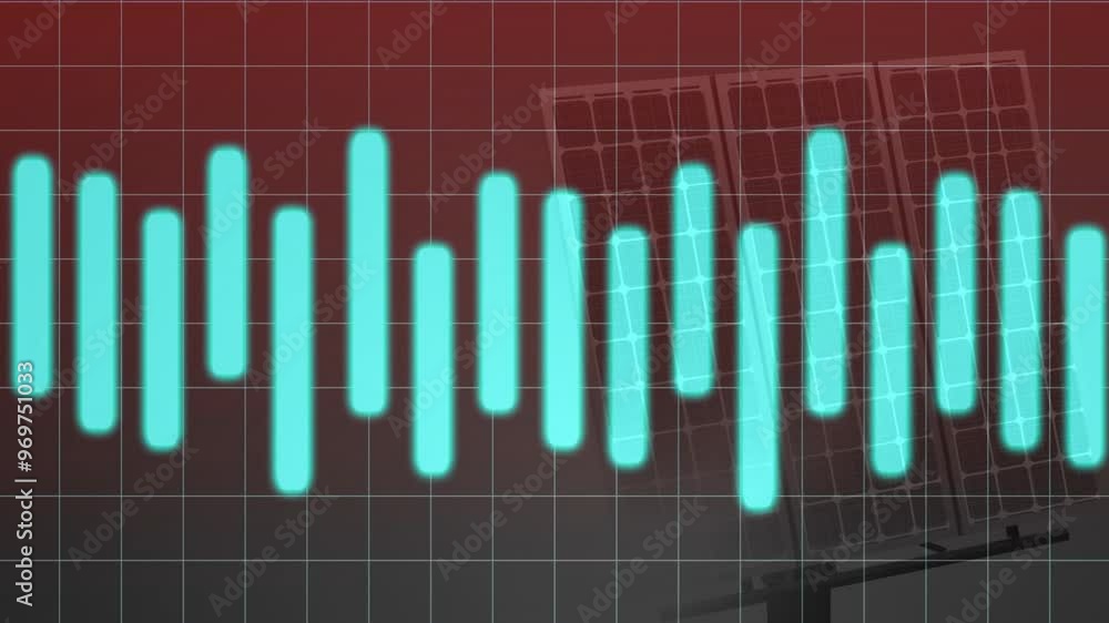 Poster bar chart animation over solar panels and grid background