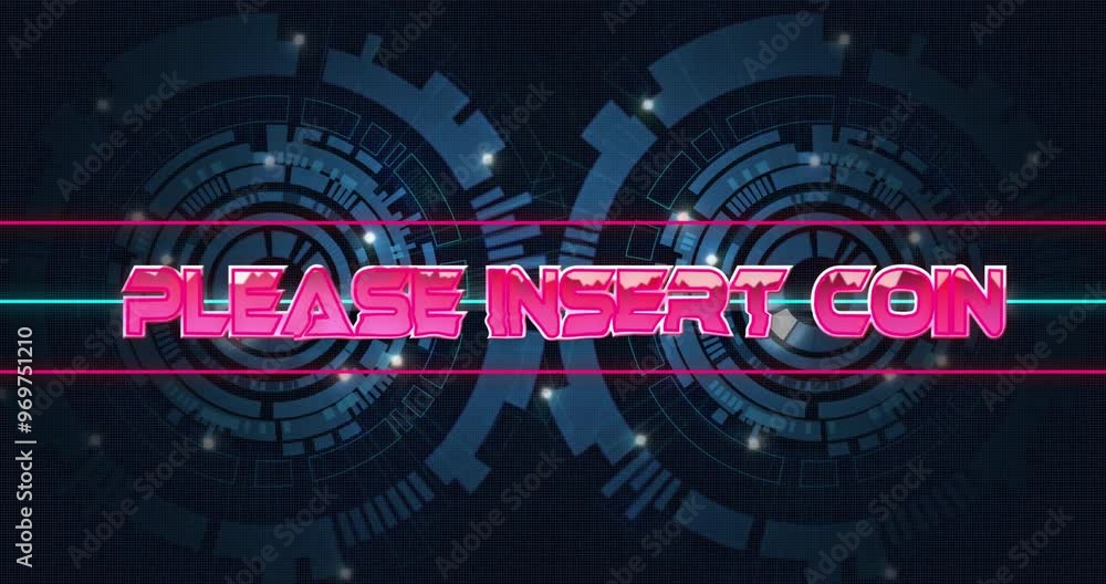 Poster please insert coin text animation over futuristic circular digital interface