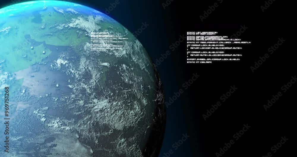 Poster Earth's surface with data processing animation over dark background