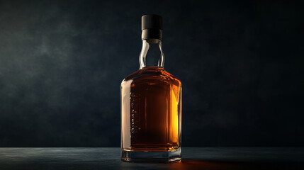 A realistic 3D image of a whiskey bottle against a dark backdrop.