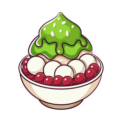Japanese matcha kakigori illustration vector. Japanese shaved ice with flavored syrup cartoon icon vector. 
Japanese dessert kakigori with matcha and red bean. Japanese dessert kakigori icon vector.