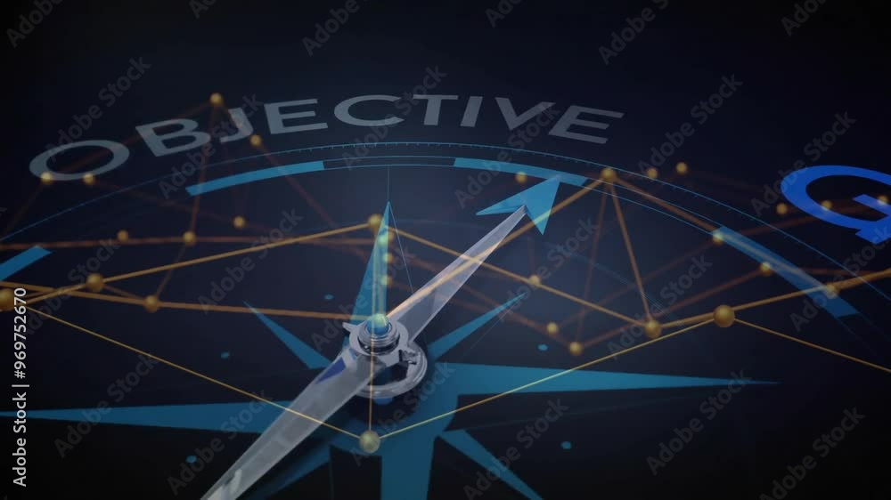 Poster animation of compass and objective text over network of connections