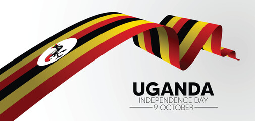 Uganda flag ribbon Independence Day  9 October vector poster