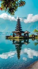 Obraz premium A temple in the middle of a body of water surrounded by trees