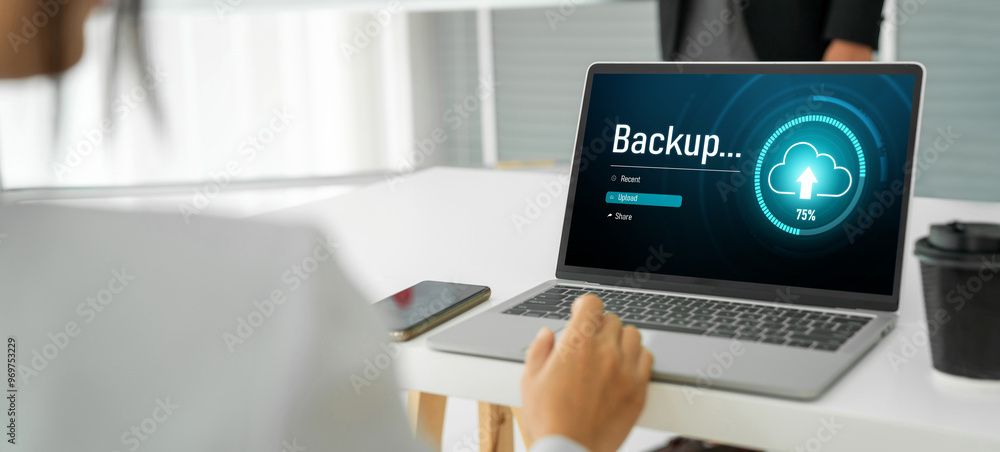 Poster backup storage data internet technology business concept. database storage cloud technology file dat