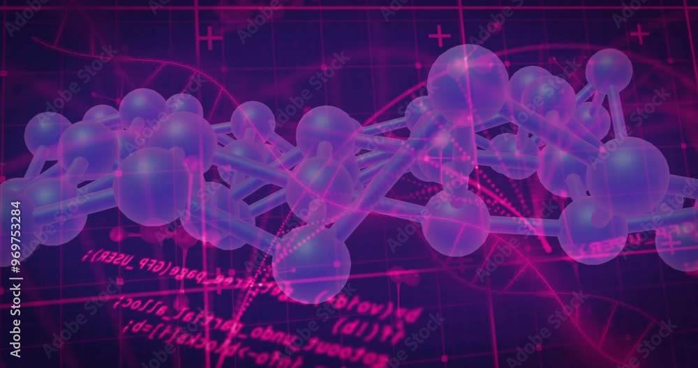 Poster animation of scientific data processing over dna strands on dark background
