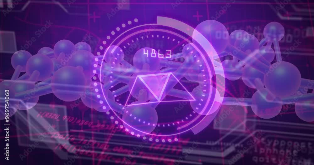 Poster animation of scientific data processing over dna strand on dark background