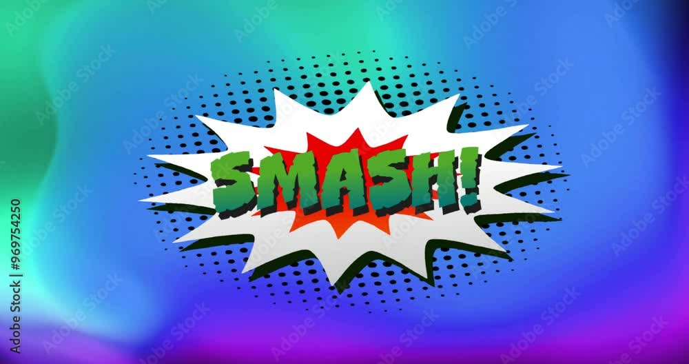Poster animation of smash text over retro vibrant pattern background