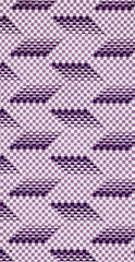 A pattern of purple and white squares creates a checkered background with a subtle wave-like optical illusion.