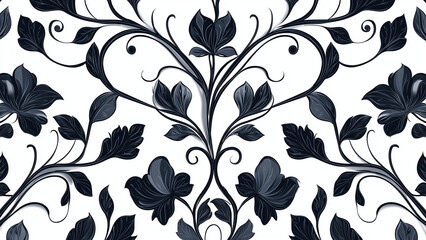 Black Filigree Pattern - floral, pattern, black, white, leaves, design, decoration, ornament, symmetrical, elegant, vintage, classic, wallpaper, fabric, textile