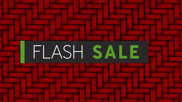 Flash Sale text animation over red woven pattern background
