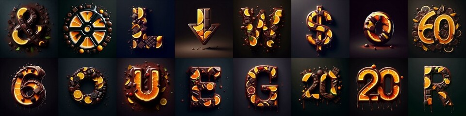Chocolate with citrus Lettering Typeface. AI generated illustration