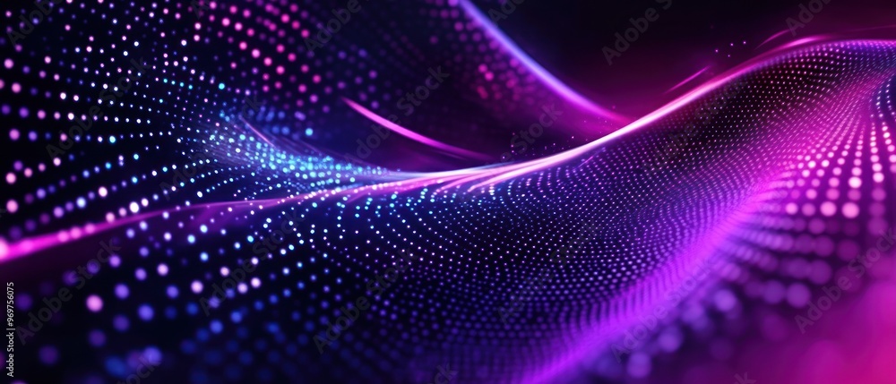 Poster futuristic abstract graphics purple particle digital wave formation background wallpaper ai generate