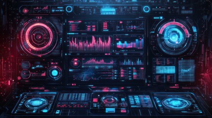 Obraz premium Technology digital style HUD interface cyberpunk holographic display panel interface Background wallpaper AI generated image