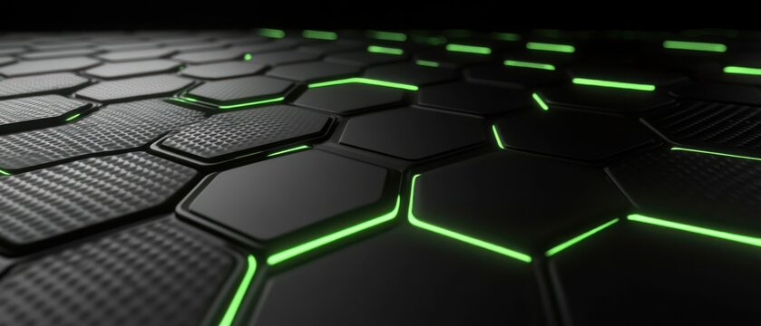 Hexagon model background gaming with black viber material effect green neon lights wallpaper AI generated image