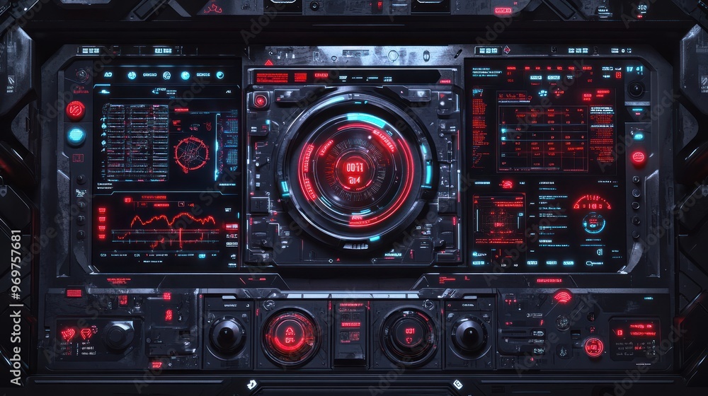 Poster technology digital style hud interface cyberpunk holographic display panel interface background wall